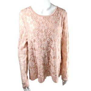 Adrianna Papell Womens XXL Blush Pink Floral Lace Long Sleeve Top